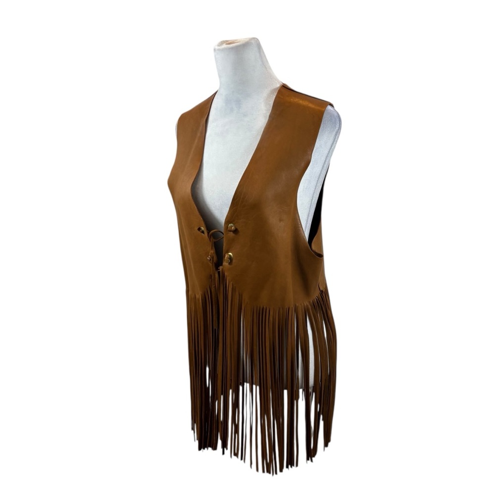 Ladies Genuine Leather Tie Front‎ Fringe Bottom Leather Vest Size Medium/Large - Picture 4 of 12
